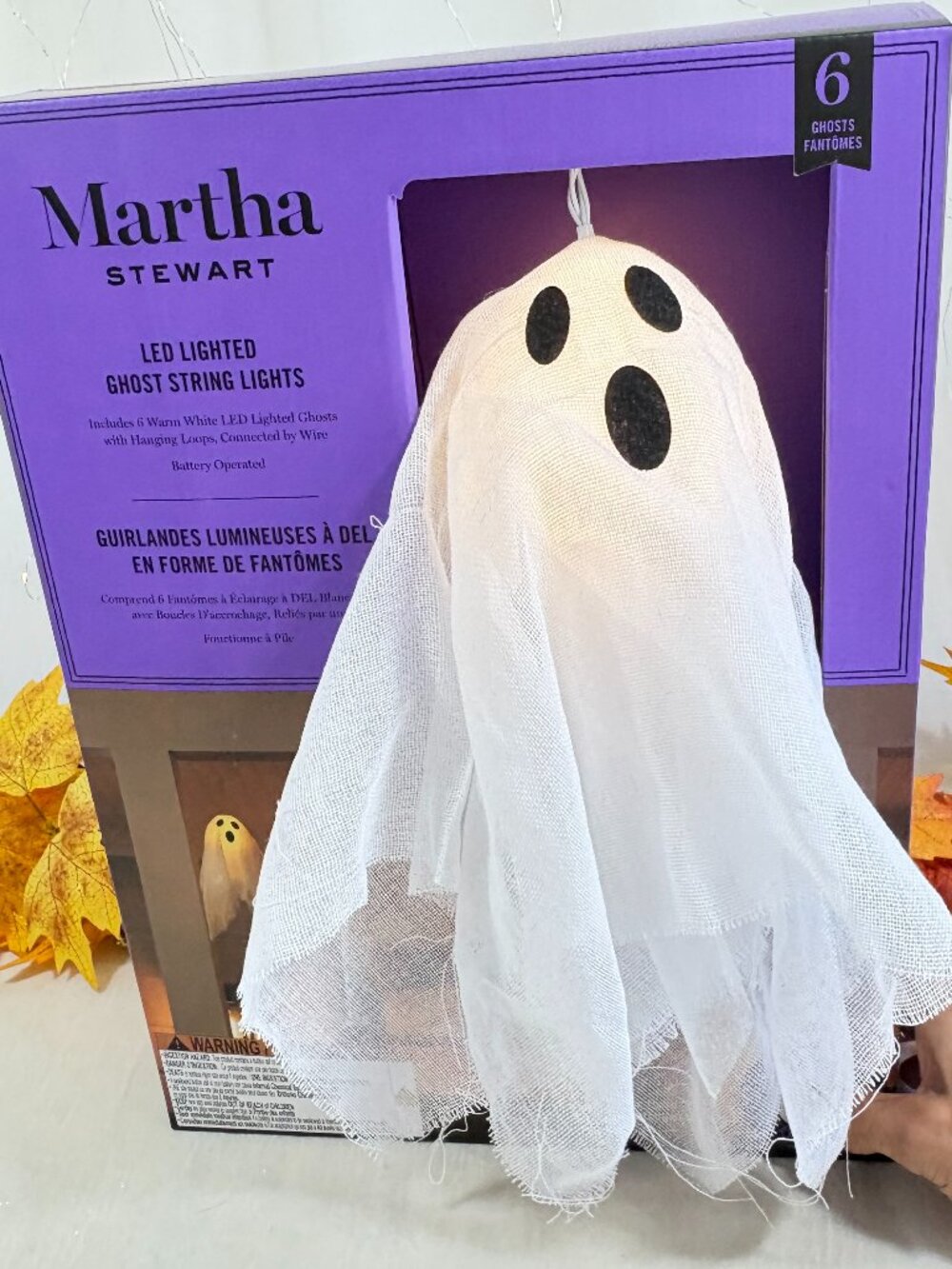 Martha Stewart  Halloween Lighted Ghost Garland 6 HR Timer Battery Operated 14"